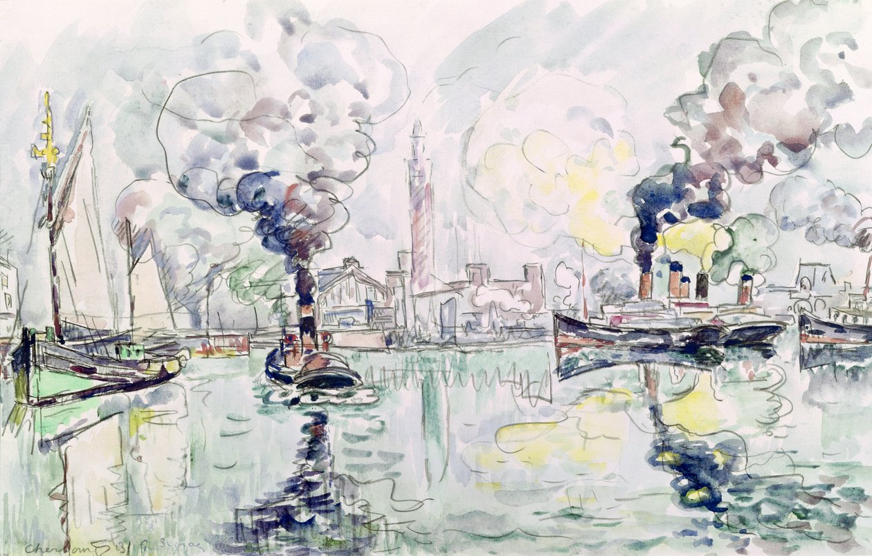 Cherbourg, 1931 (blyant og wc på papir) svensk av Paul Signac