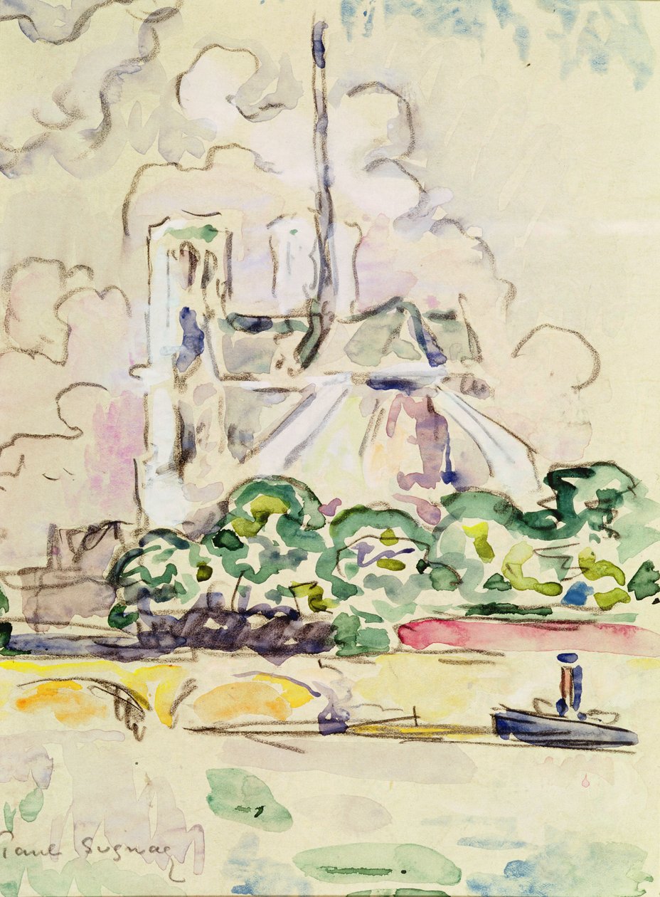 Notre-Dame, 1925 (penna och wc på papper) av Paul Signac