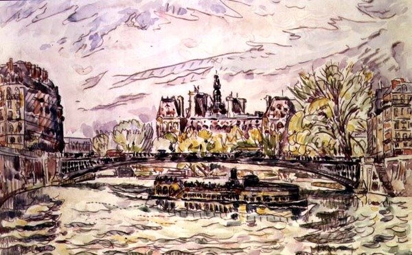 Pont Louis-Phillipe, Paris, 1928 (wc) av Paul Signac