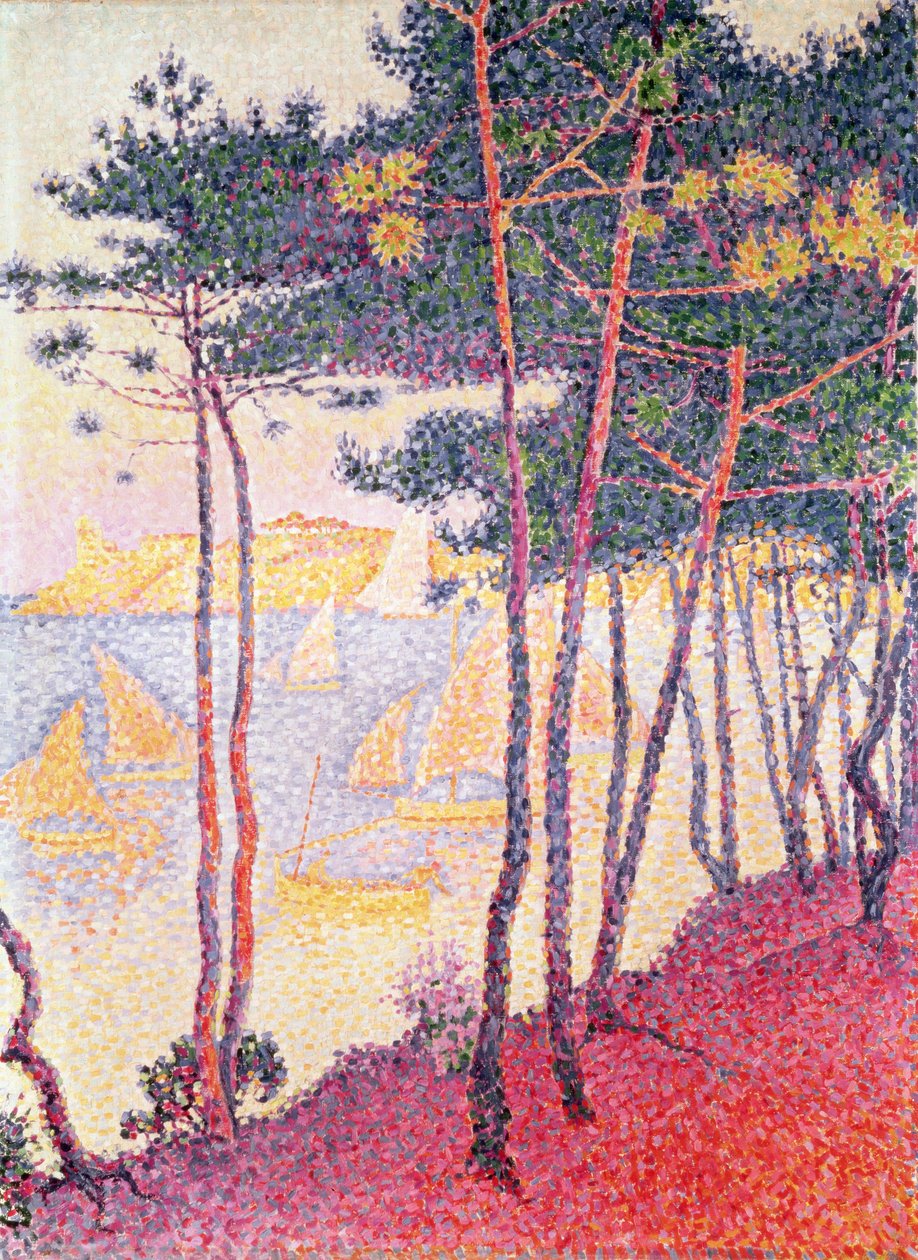 Segelbåtar och tallar, 1896 av Paul Signac