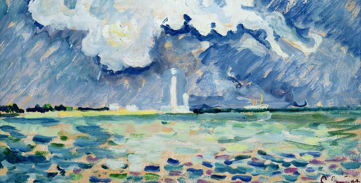 Fyren i Gatteville (olja på kort) av Paul Signac