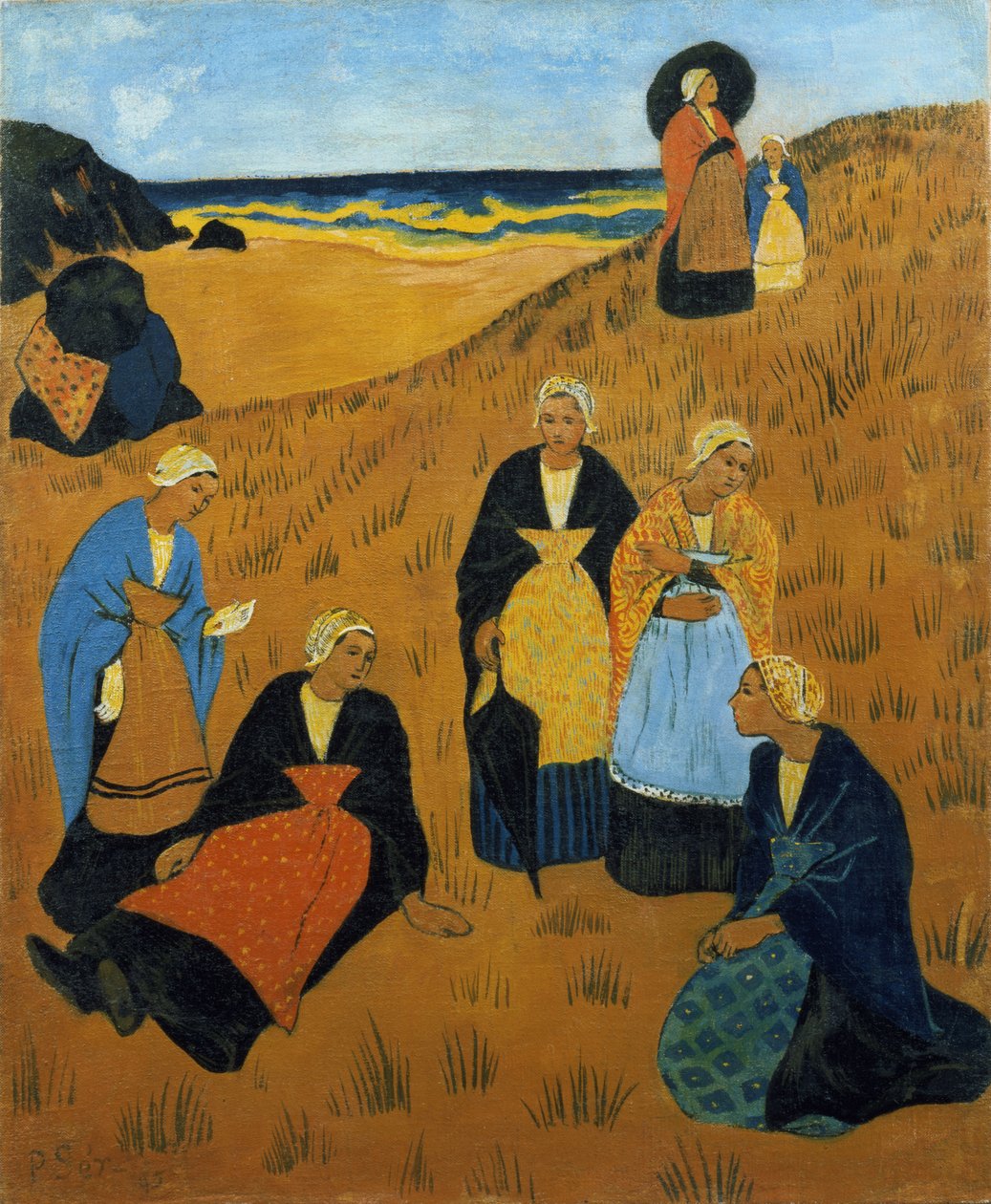 Unga bretonska kvinnor som bär sjalar, eller The Girls of Douarnenez, 1895 av Paul Sérusier