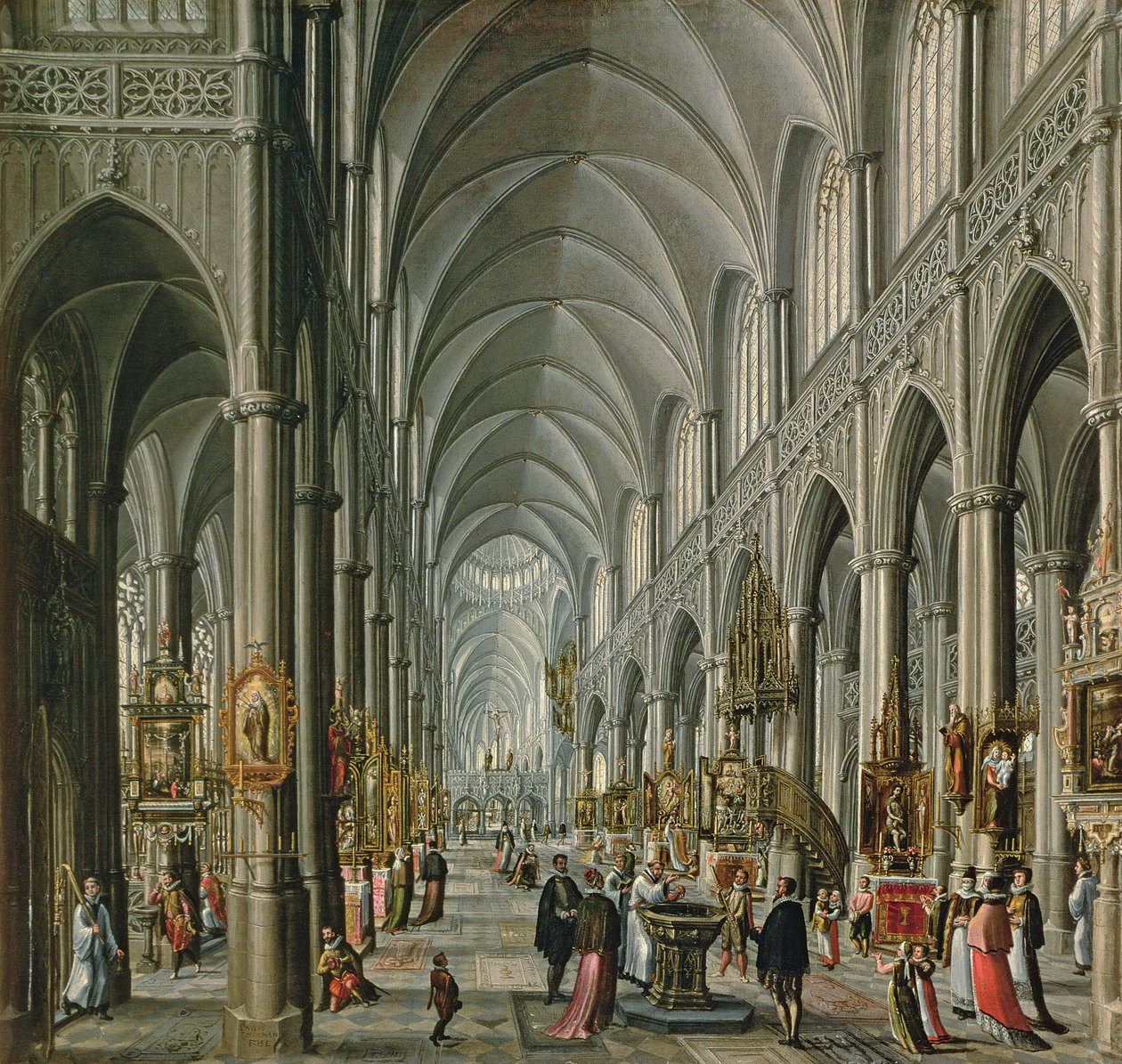Interiör av en gotisk kyrka, 1596-97 av Paul Vredeman de Vries