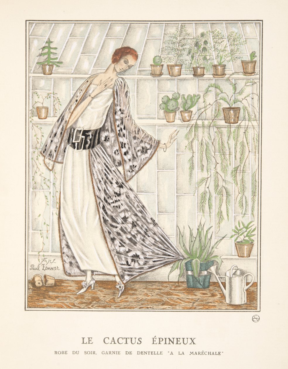 Le Cactus Epineux, från en samling modeplattor, 1922 (pochoirtryck) av Paul Zenker
