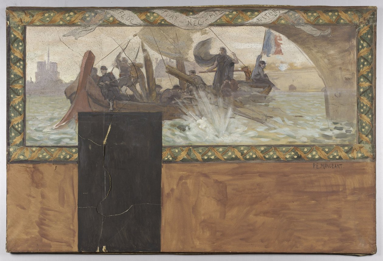 Skiss till prefektens kabinett på Hôtel de Ville de Paris: Fluctuat Nec Mergitur av Paul-Emile Mangeant