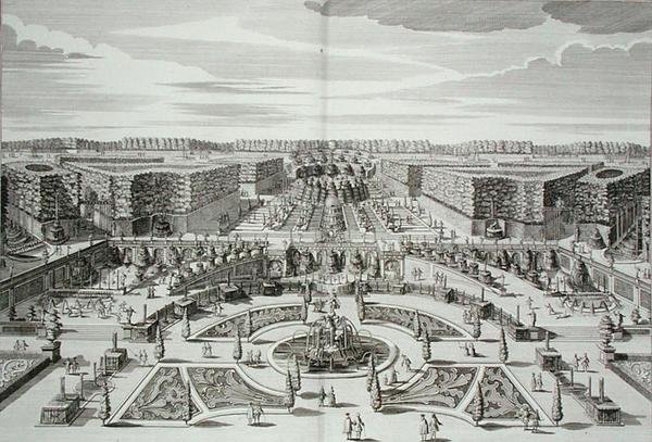 The Great Cascade of the Princely Pleasure Palace and Gardens, Berlin, graverad av Karl Remshard (1678-1735), publicerad c.1711-16 (gravyr) av Paul Decker