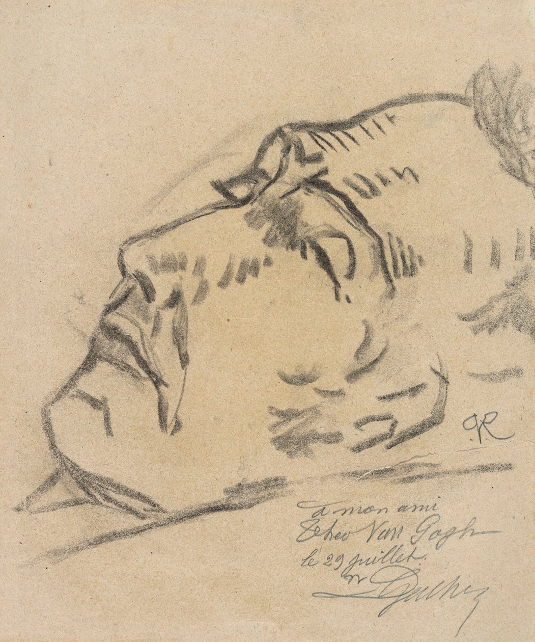 Vincent van Gogh (1853-1890) på sin dödsbädd, teckning av Paul Ferdinand van Ryssel (pseudonym för Paul Gachet) av Paul  Gachet