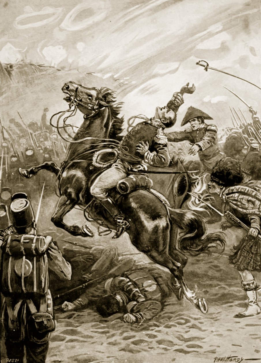 Sir Edward Pakenhams död, illustration från "Battles of the Nineteenth Century" av Archibald Forbes, G.A. Henty och major Arthur Griffiths (litho) av Paul (after) Hardy