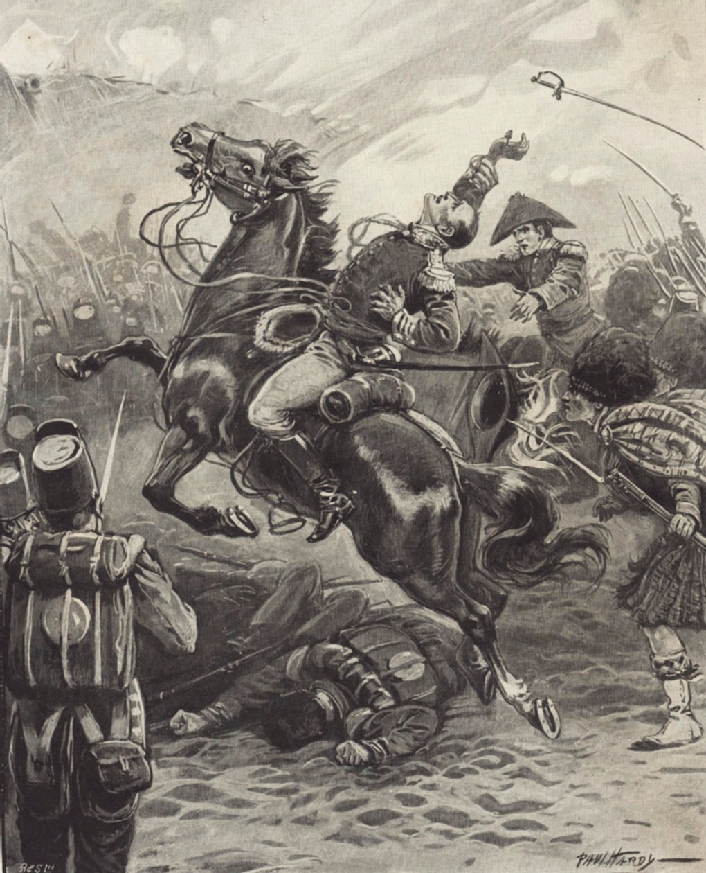 Edward Pakenhams död i slaget vid New Orleans (litho) av Paul (after) Hardy
