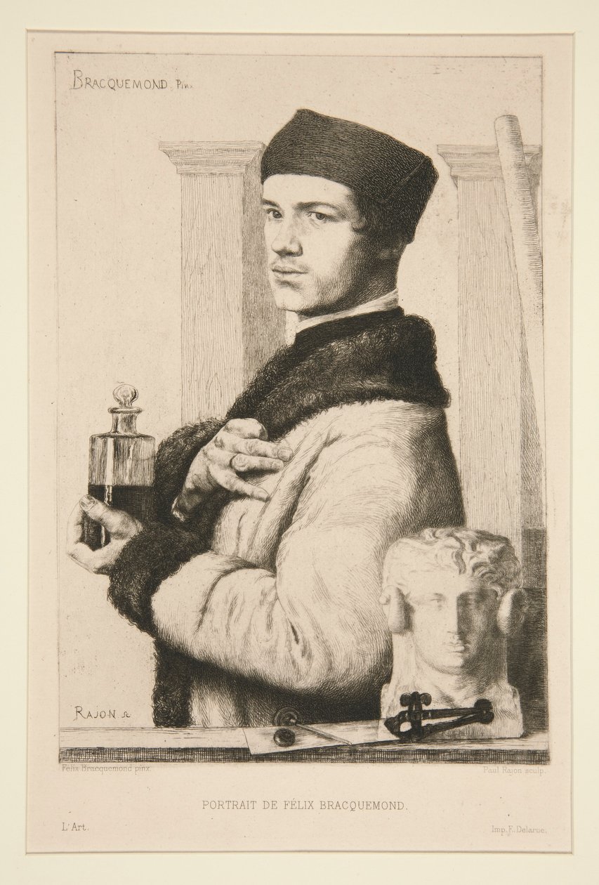 Porträtt av Felix Bracquemond av Paul Adolphe Rajon