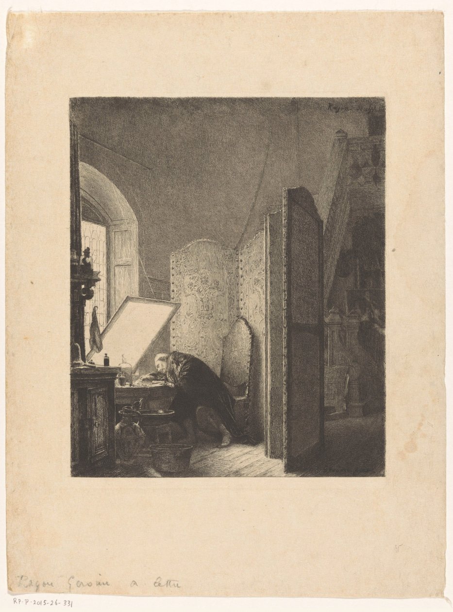 Rembrandt etsar i sin ateljé Rembrandt dansson studio av Paul Adolphe Rajon