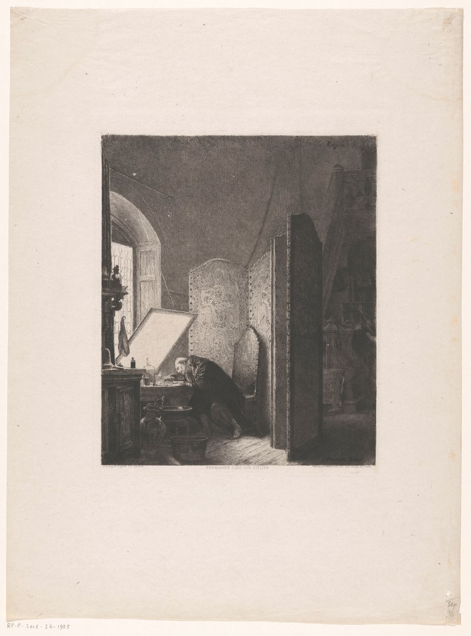Rembrandt etsar i sin ateljé Rembrandt dans son ateljén av Paul Adolphe Rajon