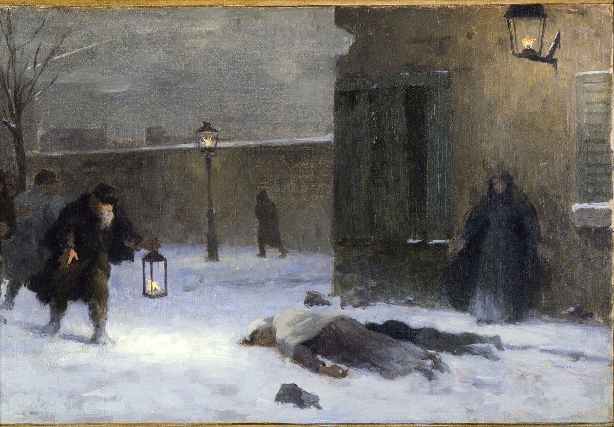 Skiss till prefektens kontor i Hôtel de Ville: Sökandet efter sårade under belägringen av Paris 1870 av Paul Albert Baudouin