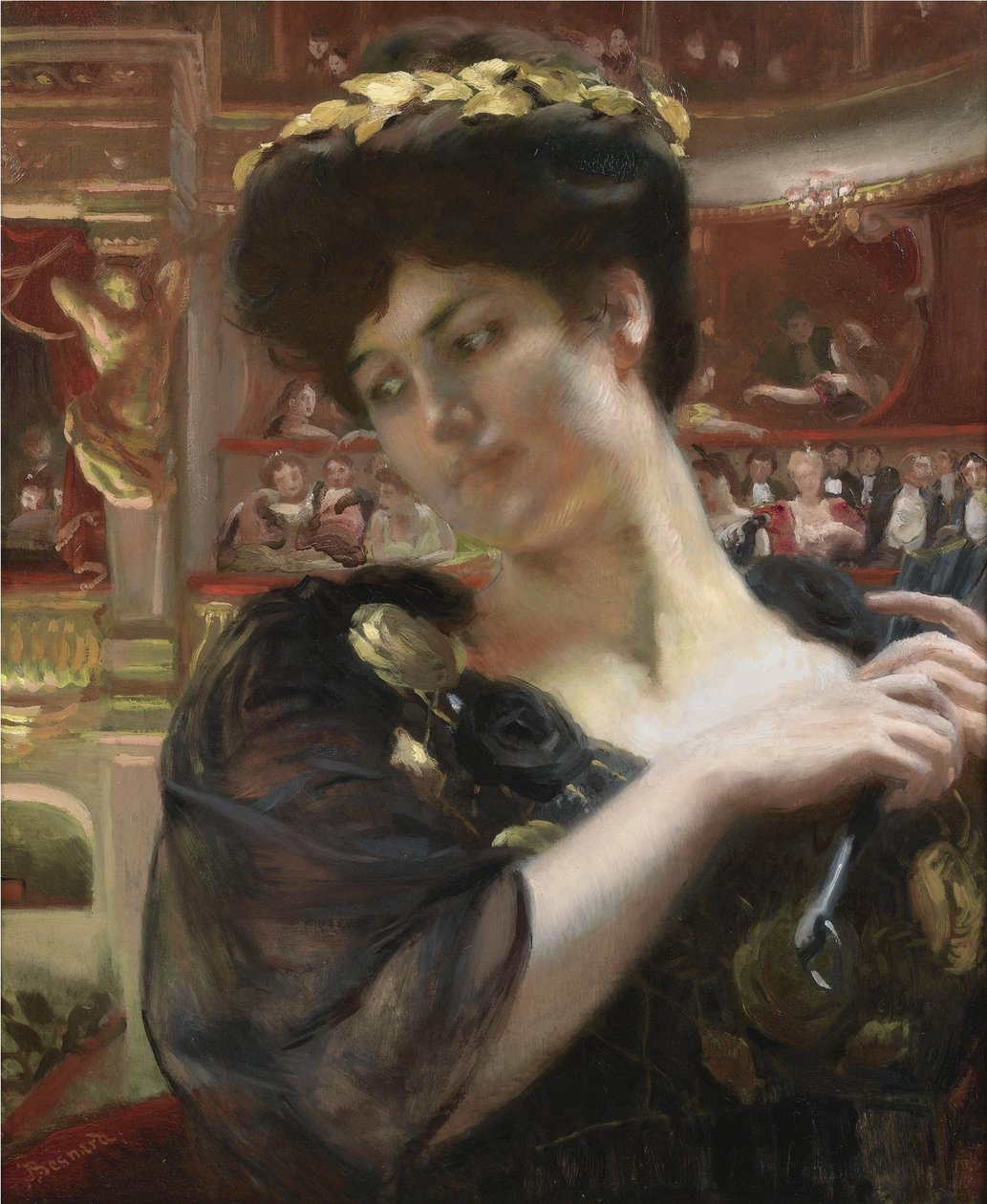 Comedien Francaise. Porträtt av skådespelerskan Gabrielle Réjane 1856-1920 av Paul Albert Besnard