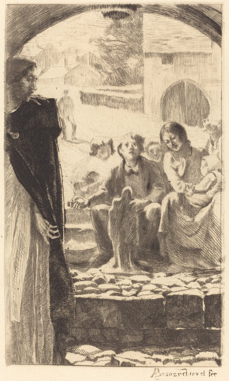 Pierre kopierar jungfrun från portalen till kyrkan Marly Pierre Copie la Vierge..., 1885. av Paul Albert Besnard