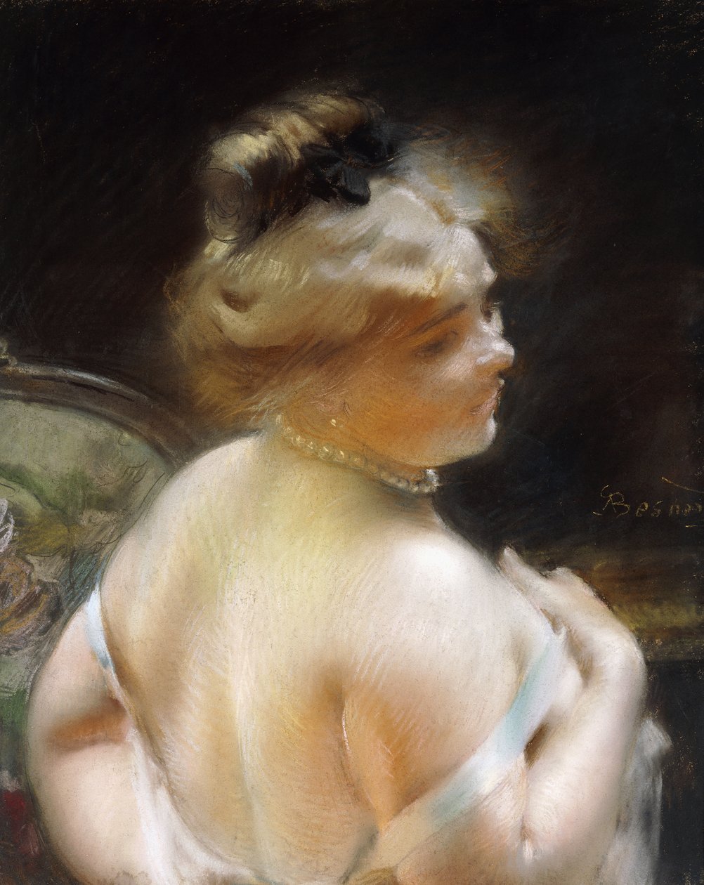 Kvinna med ett pärlhalsband; Femme au Collier de Perles, av Paul Albert Besnard