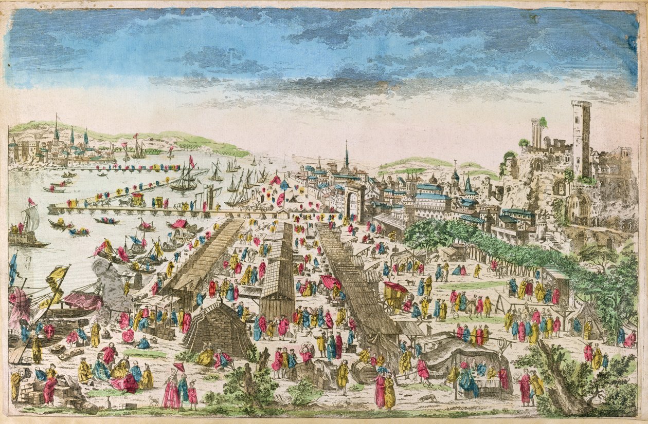 Mässan i Beaucaire och utsikt över Tarascon av Paul André Basset