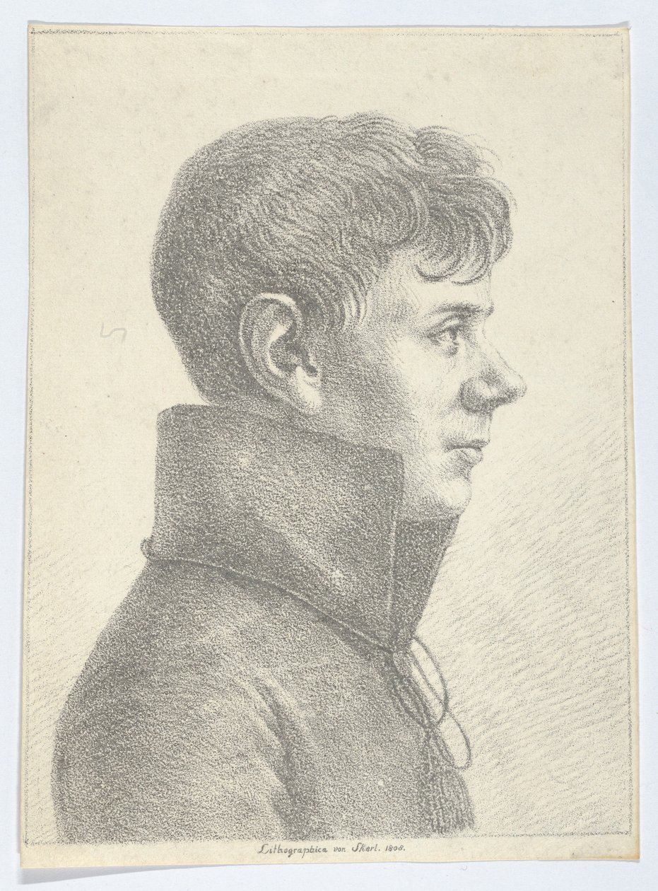 Porträtt av en ung man i profil, 1808., 1808. av Paul Anton Skerl