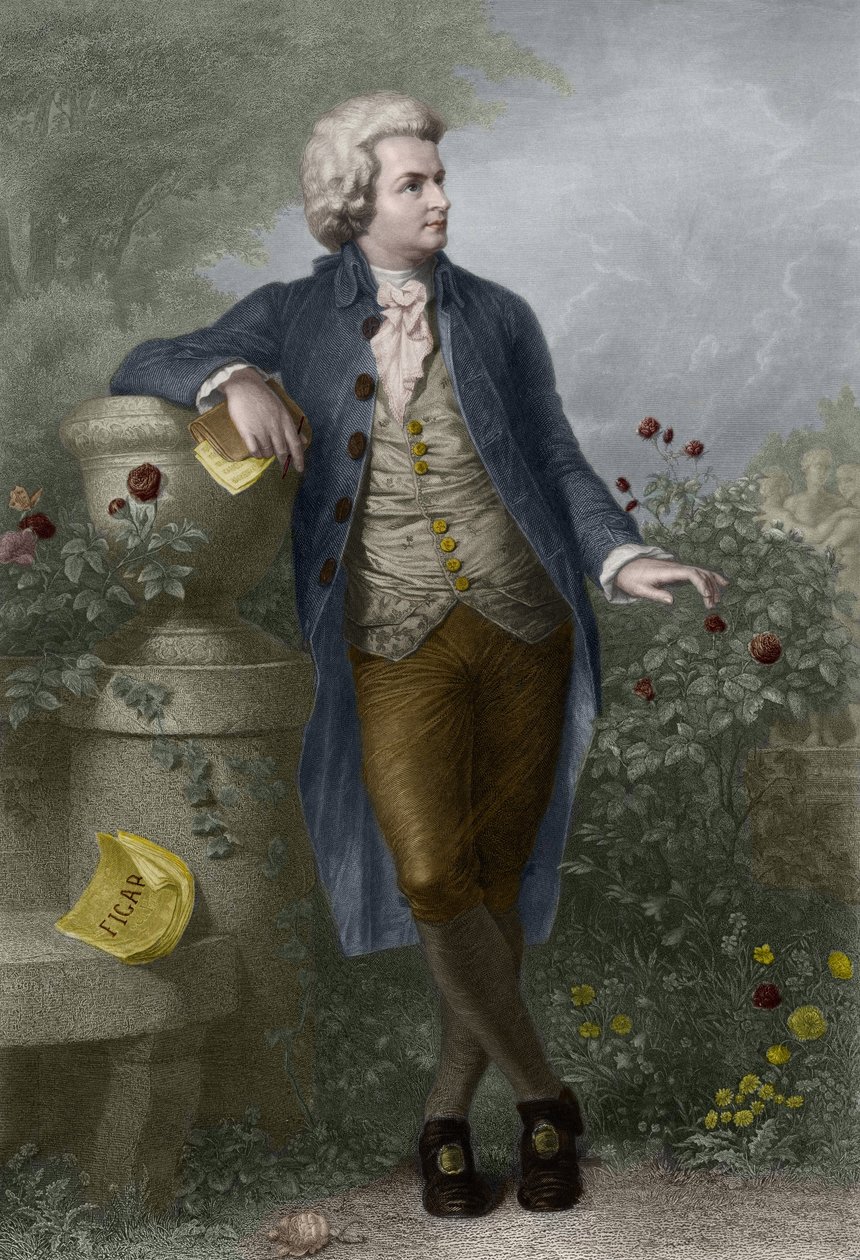 Porträtt av Wolfgang Amadeus Mozart (1756-1791) i Salzburg. Graverad av Paul Barfus (1823-1895). av Paul Barfus