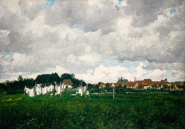 Mecklenburg, Landskap med den lilla staden Schwann på Warnow av Paul Baum