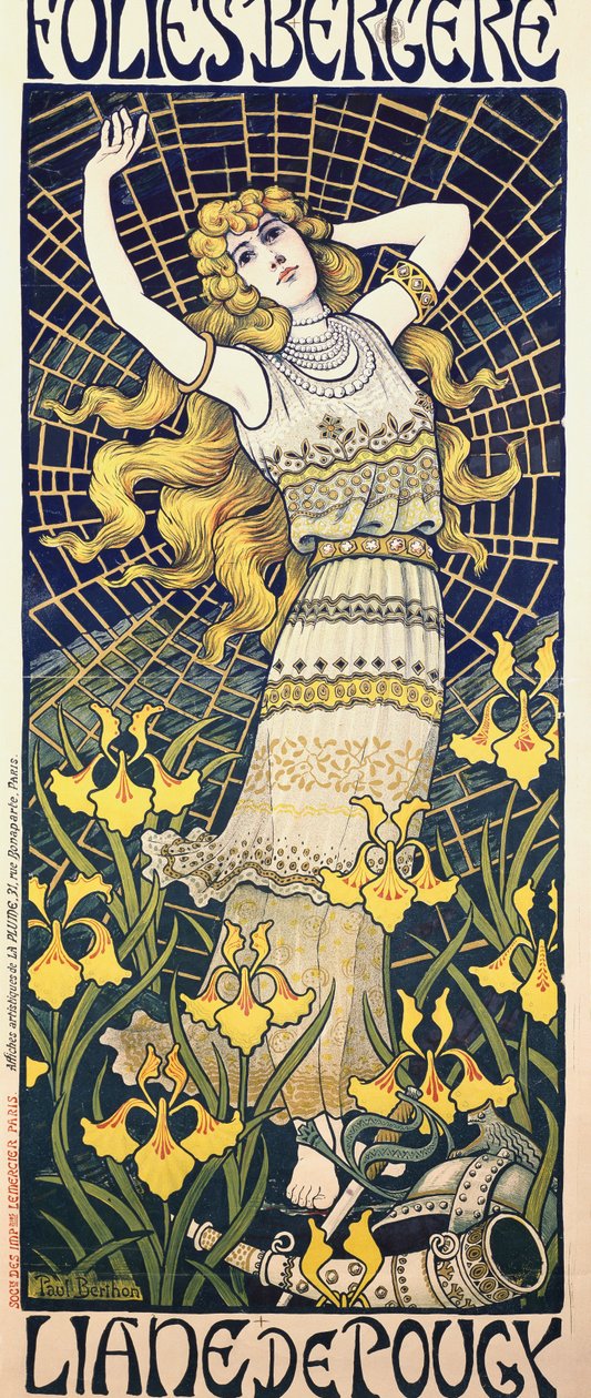 Affisch för dansen Liane de Pougy (1869-1950) på Folies Bergere, Paris av Paul Berthon