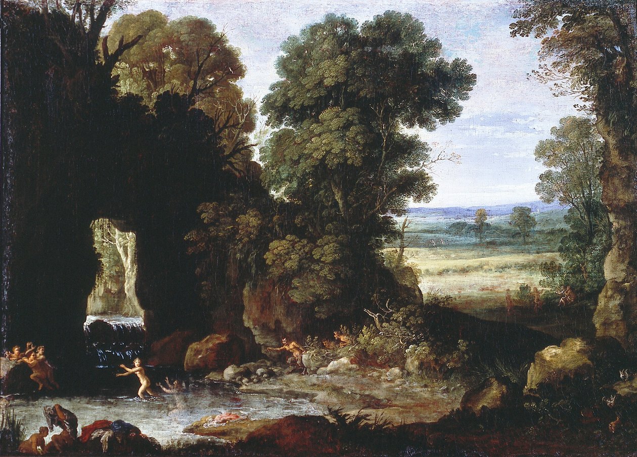 Skogslandskap med nymfer och satyrer av Paul Bril