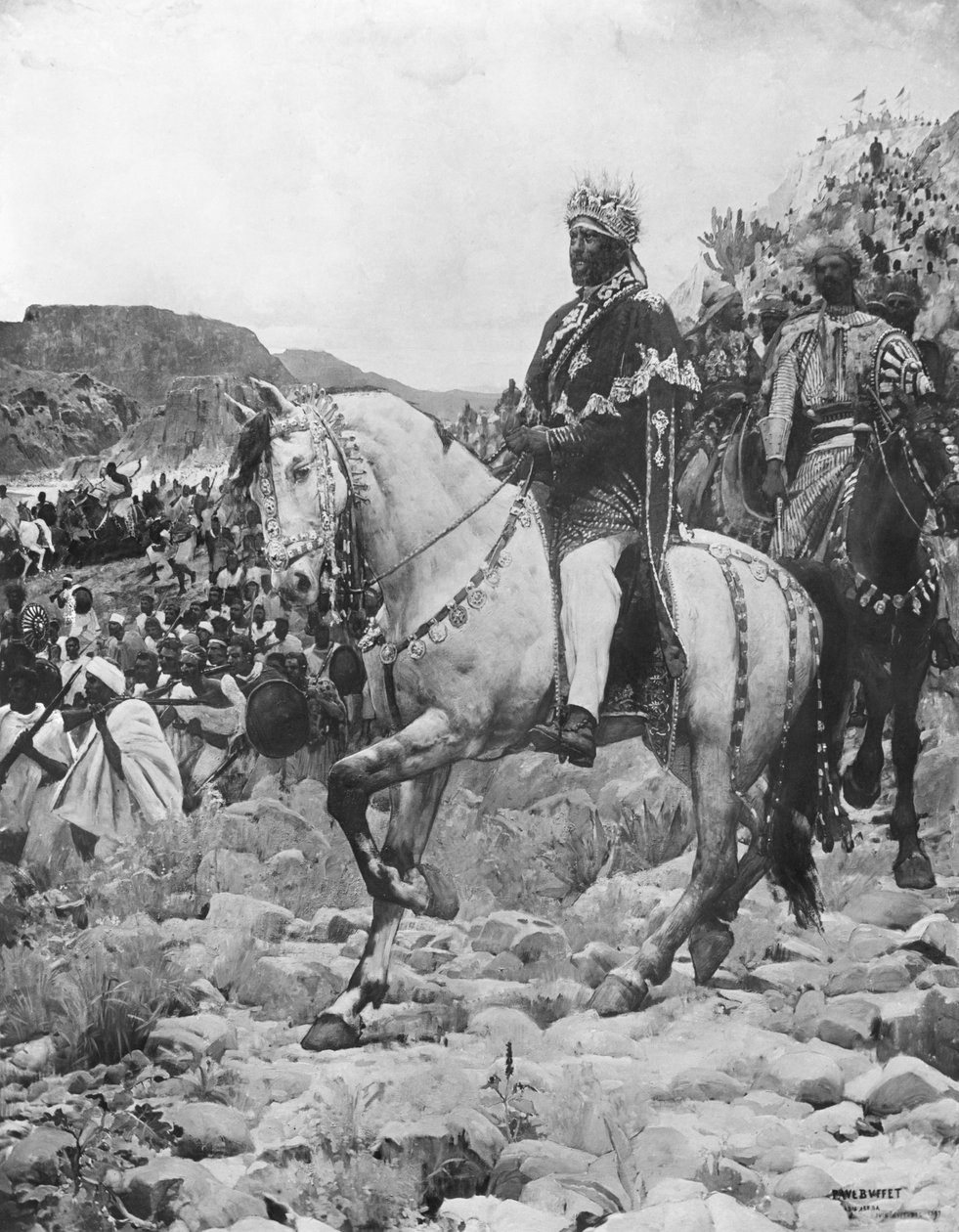 Svart av Etiopien, Menelik II (1844-1913) vid slaget vid Adowa, 1897 (se även 287703) av Paul Buffet