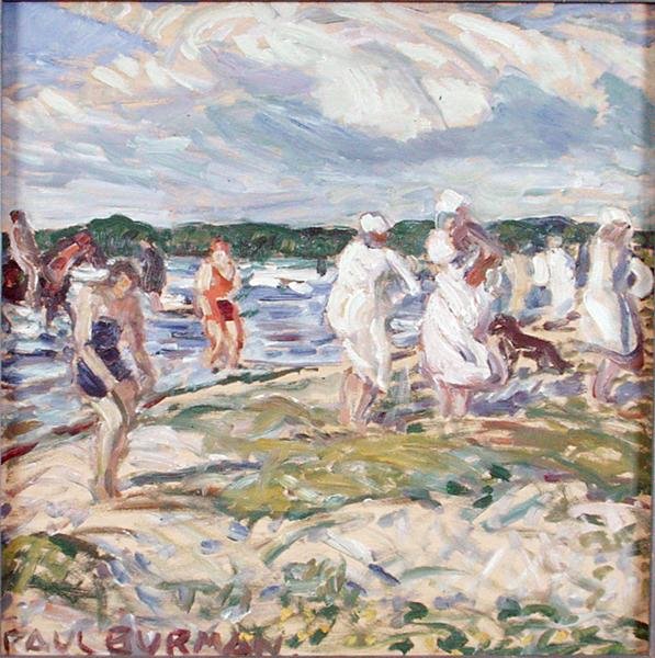 Simmare på stranden vid Pelgurand (olja på plywood) av Paul Burman