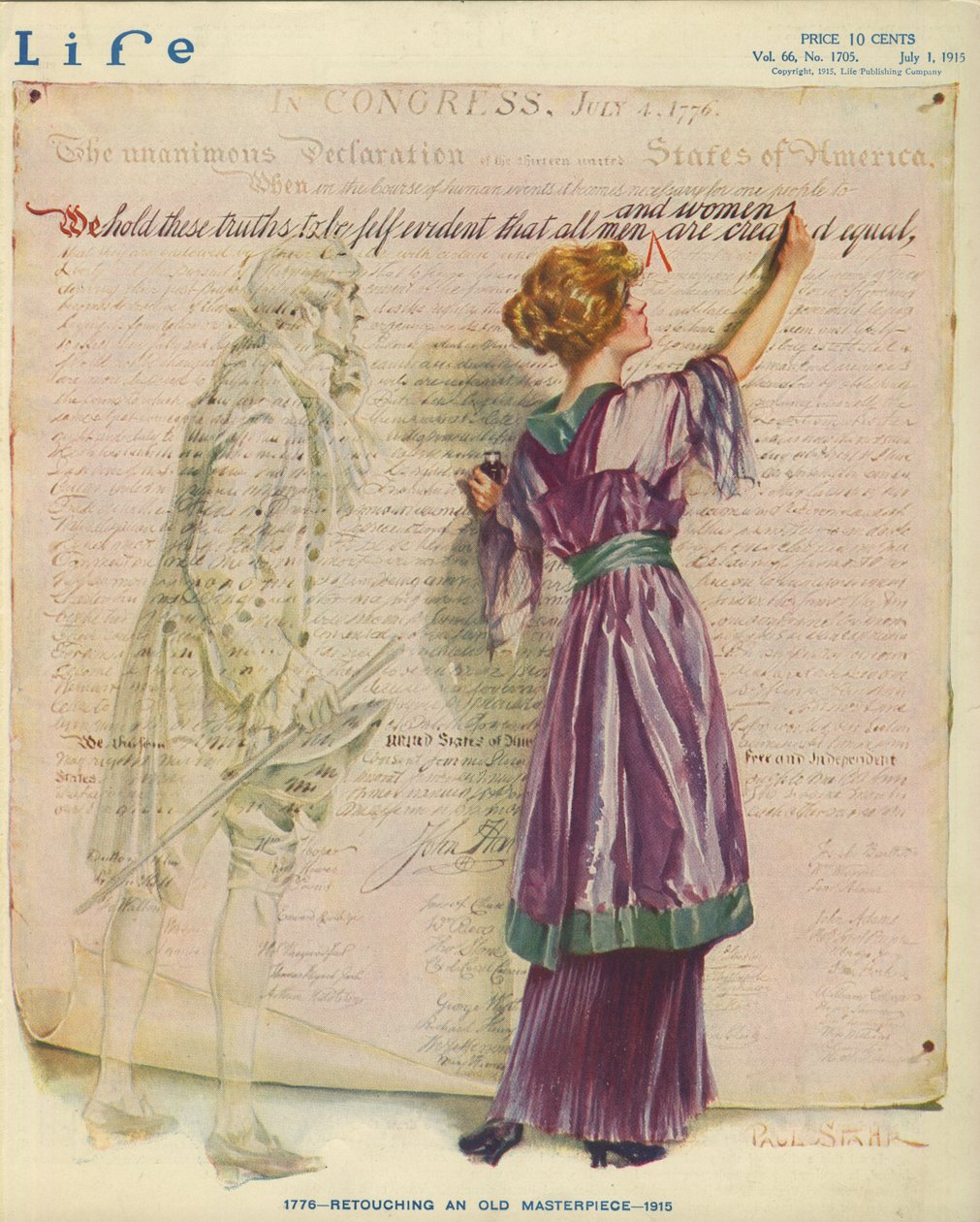 1776 - Retuschering av ett gammalt mästerverk - 1915, omslag till tidningen Life av Paul C. Stahr