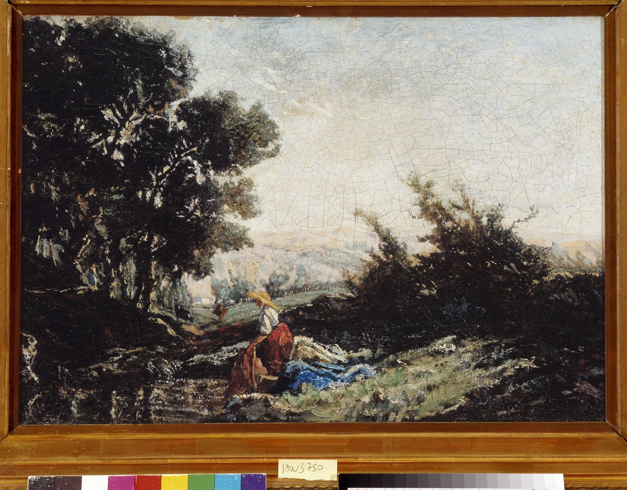 Lavandiere at the creek19th (olja på duk) av Paul Camille Guigou