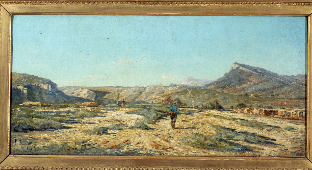 Allauchs kullar En vandrare i ett landskap i Provence. Målning av Paul Camille Guigou (1834-1871) av Paul Camille Guigou