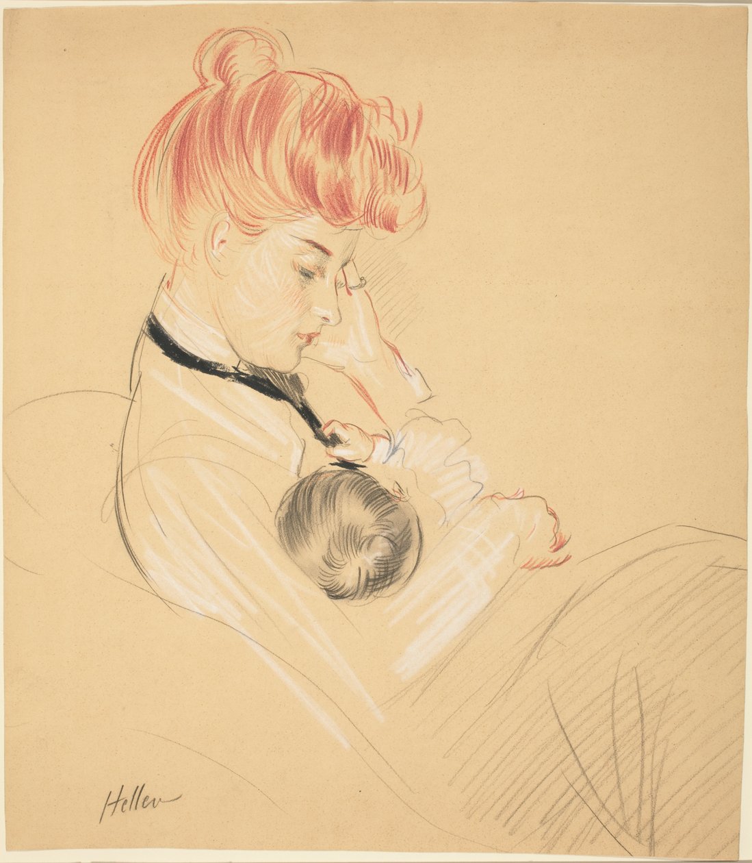Madame Helleu Cradling Paulette in Her Arms av Paul Cesar Helleu