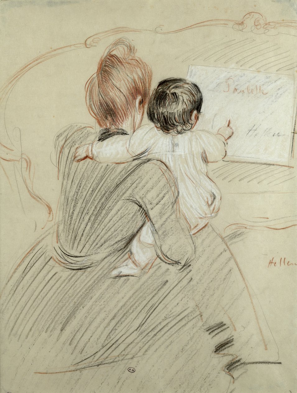 Madame Paul Helleu och hennes dotter Paulette, 1905 (färgpenna på papper) av Paul Cesar Helleu