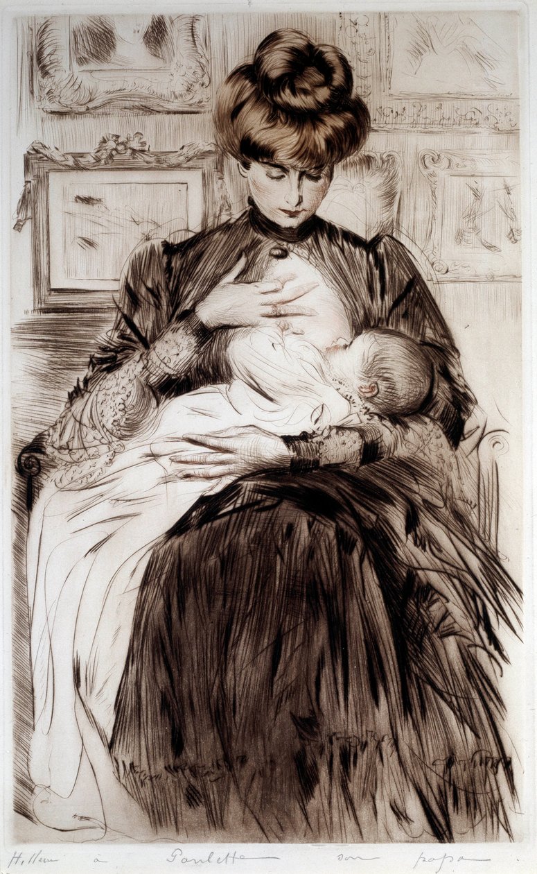 Moderskap. Teckning av Paul Helleu (1859-1927), 1900-talet. Bayonne, Musée Bonnat av Paul Cesar Helleu
