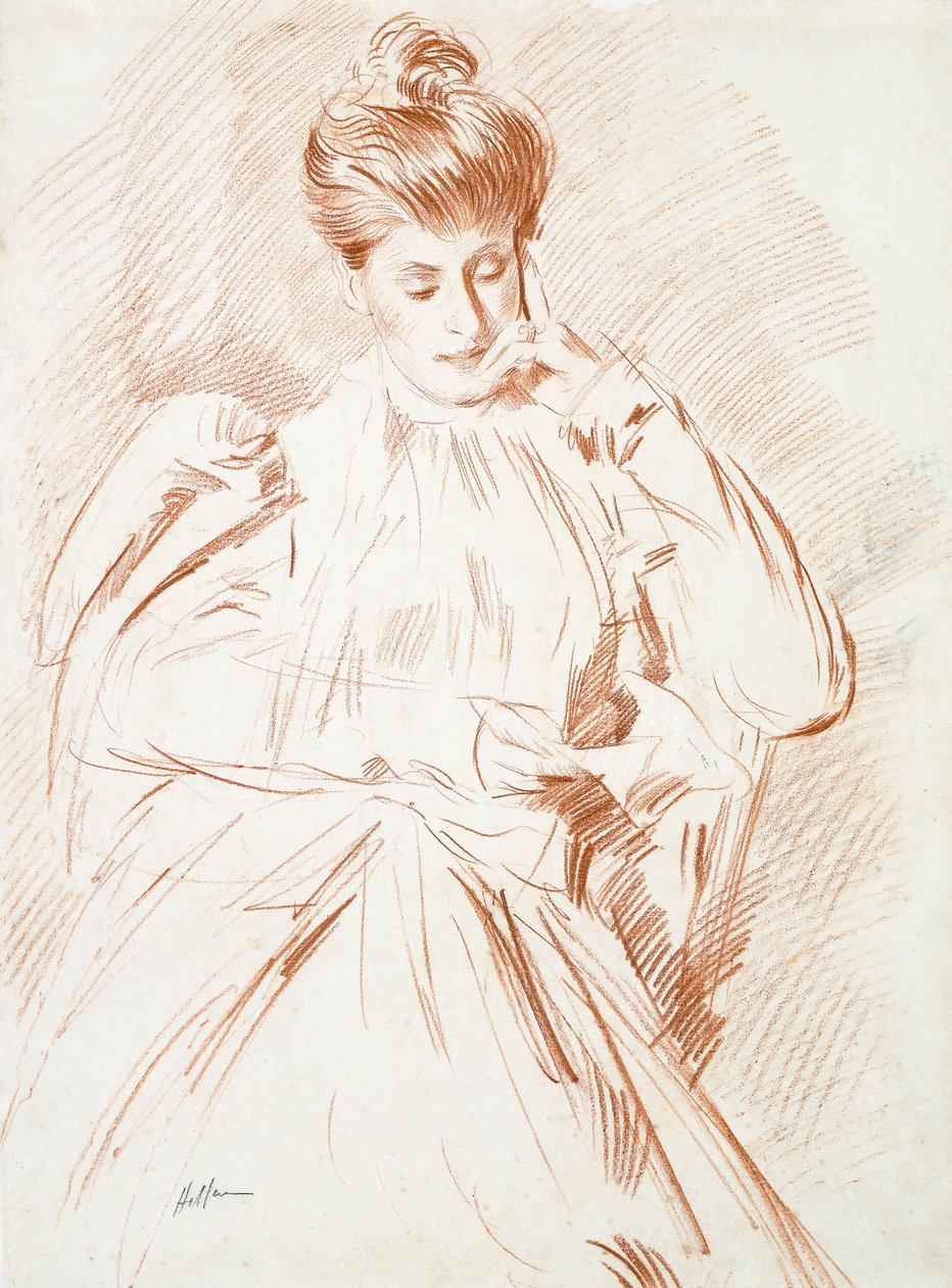 Porträtt av Madame Helleu, läsning, av Paul Cesar Helleu