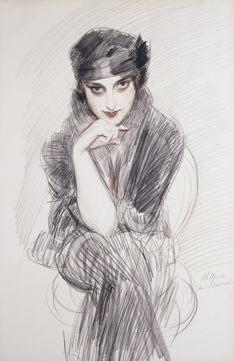 Porträtt av en dam, möjligen Madam Van Cleef av Paul Cesar Helleu