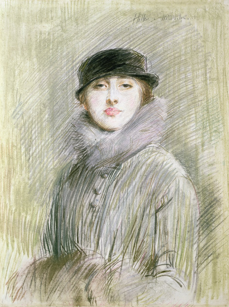 Porträtt av en dam med pälskrage och muff, 1900-talet (teckning) av Paul Cesar Helleu