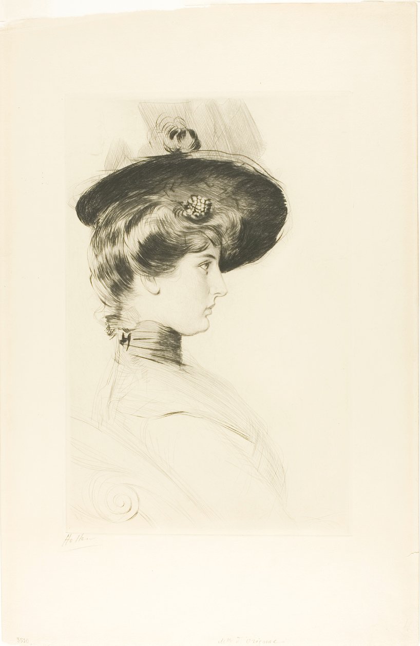 Porträtt av en kvinna med hatt (Madame Letellier) av Paul Cesar Helleu