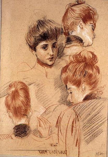 Studier av Mme. Helleu och Mme. Clarighy, ca 1892-95 (krita) av Paul Cesar Helleu