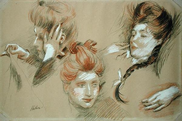 Studie av kvinnor (röd och svart krita, förstärkt med vitt på papper) av Paul Cesar Helleu