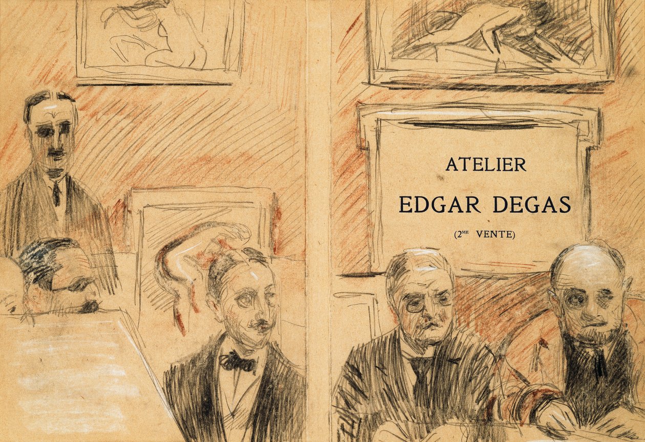 Auktionsförrättarna vid Edgar Degas studiorea i december 1918 av Paul Cesar Helleu