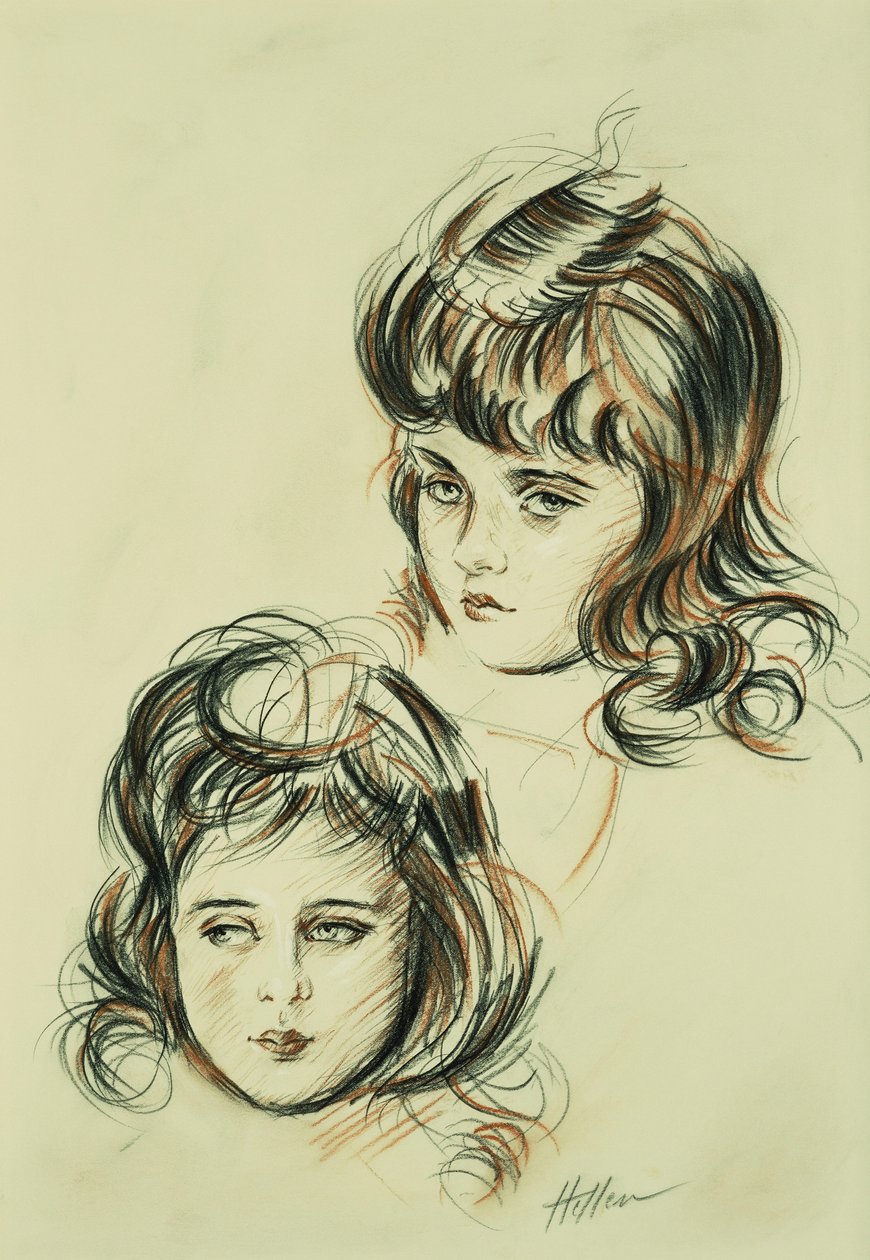 Två studier av Ellen, konstnärens dotter, av Paul Cesar Helleu