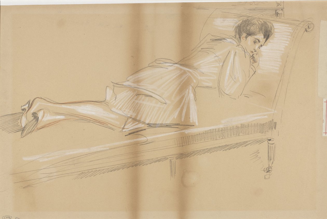 Kvinna som ligger framåt på en soffa av Paul Cesar Helleu