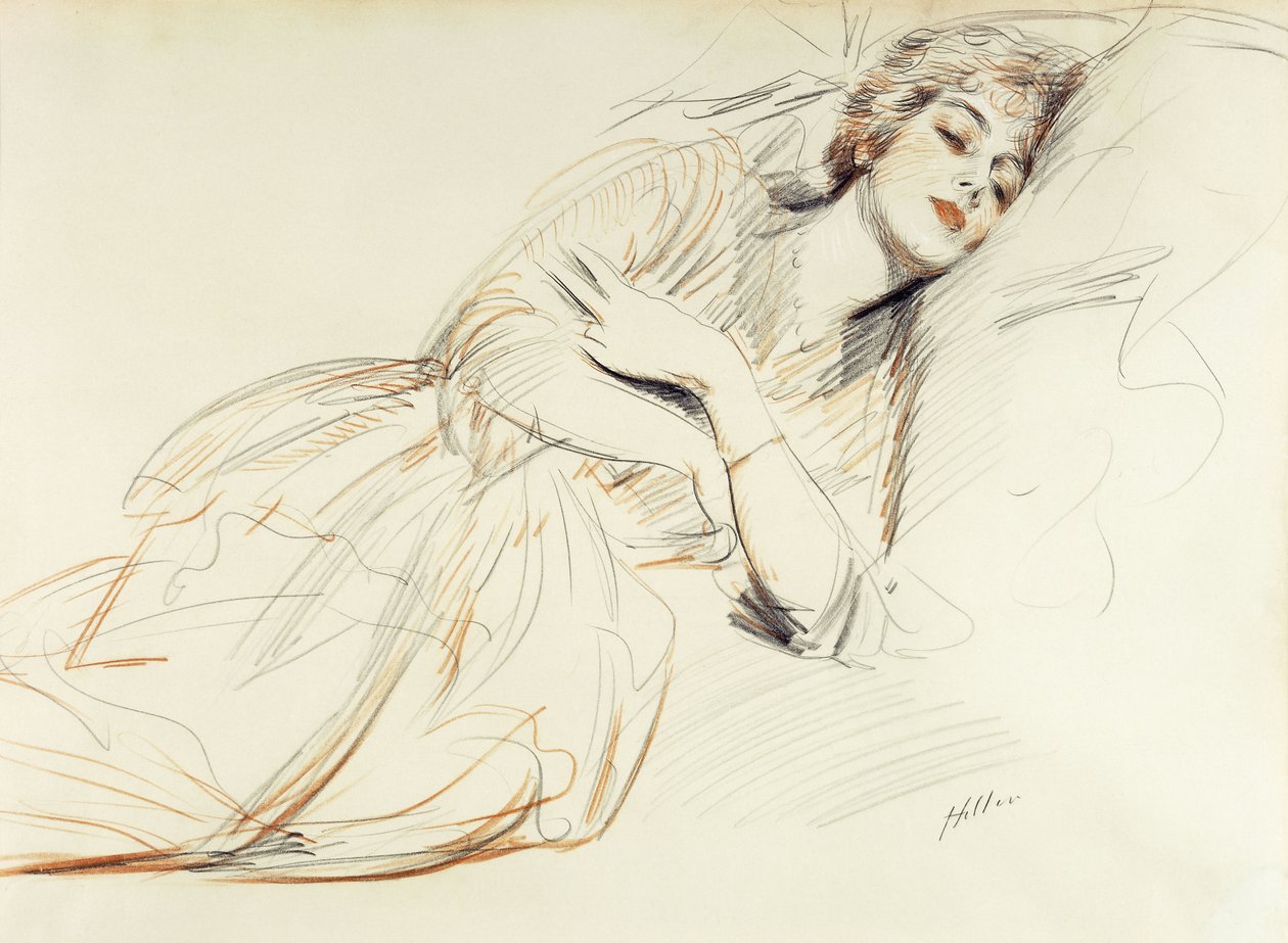Liggande kvinna; Liggande kvinna, av Paul Cesar Helleu