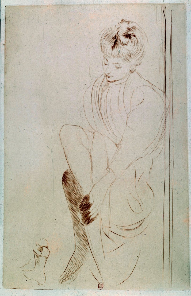 Young Woman Drawing a la sanguine av Paul Helleu (1859-1927) 1900-talets Paris, B.N. av Paul Cesar Helleu
