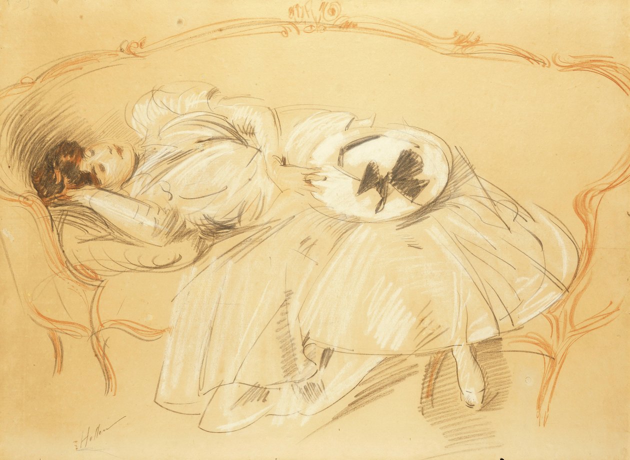 Ung kvinna på soffan; Ung kvinna på Divan, av Paul Cesar Helleu