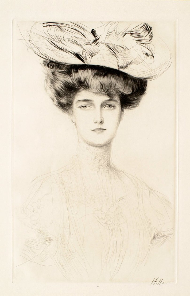 Junge Frau mit Hut av Paul Cesar Helleu