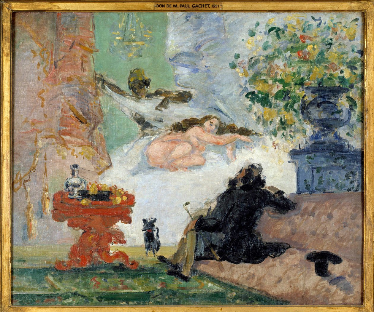 En modern Olympia Ung kvinna ligger naken i sin säng och sin svarta hembiträde. Målning av Paul Cezanne (1839-1906) 1873 Sön. 0,46x0,55 m Paris, musee d