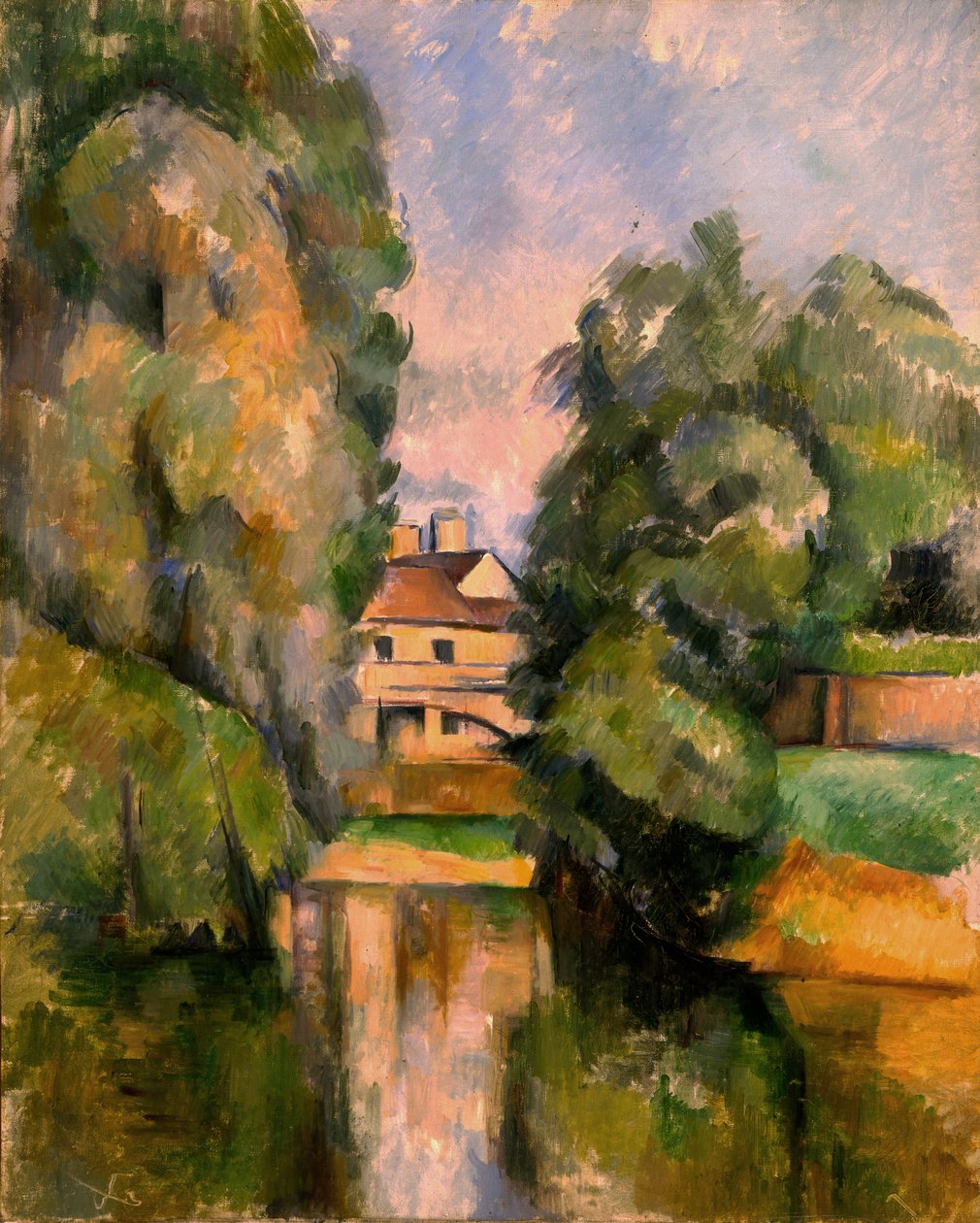 Lanthus vid en flod av Paul Cézanne