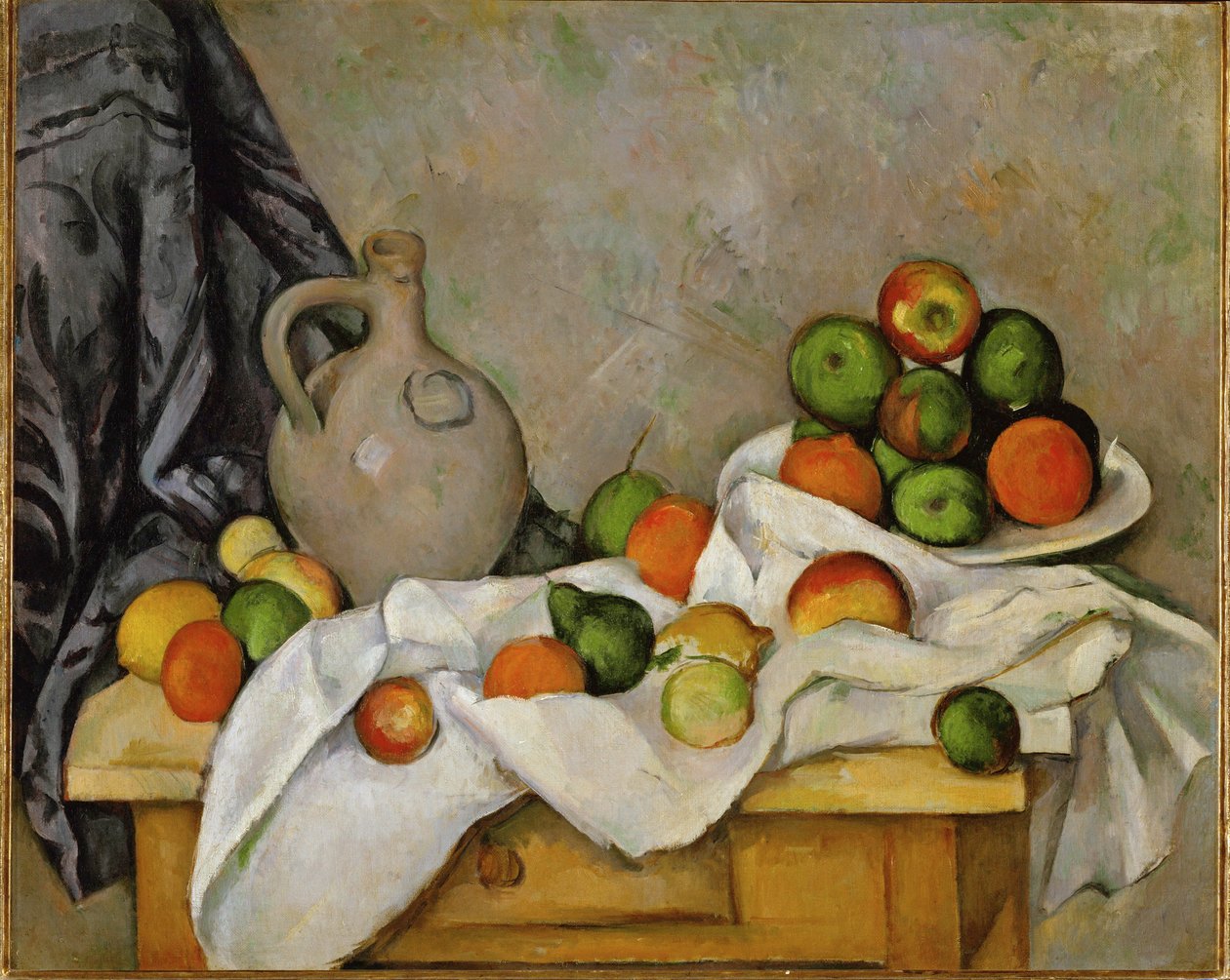 Gardin, kanna och fruktskål (olja på duk) av Paul Cezanne